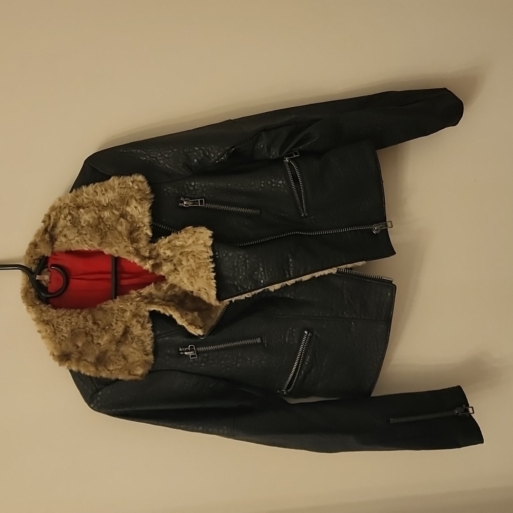 Free People Moto Leather Jacket Faux Fur